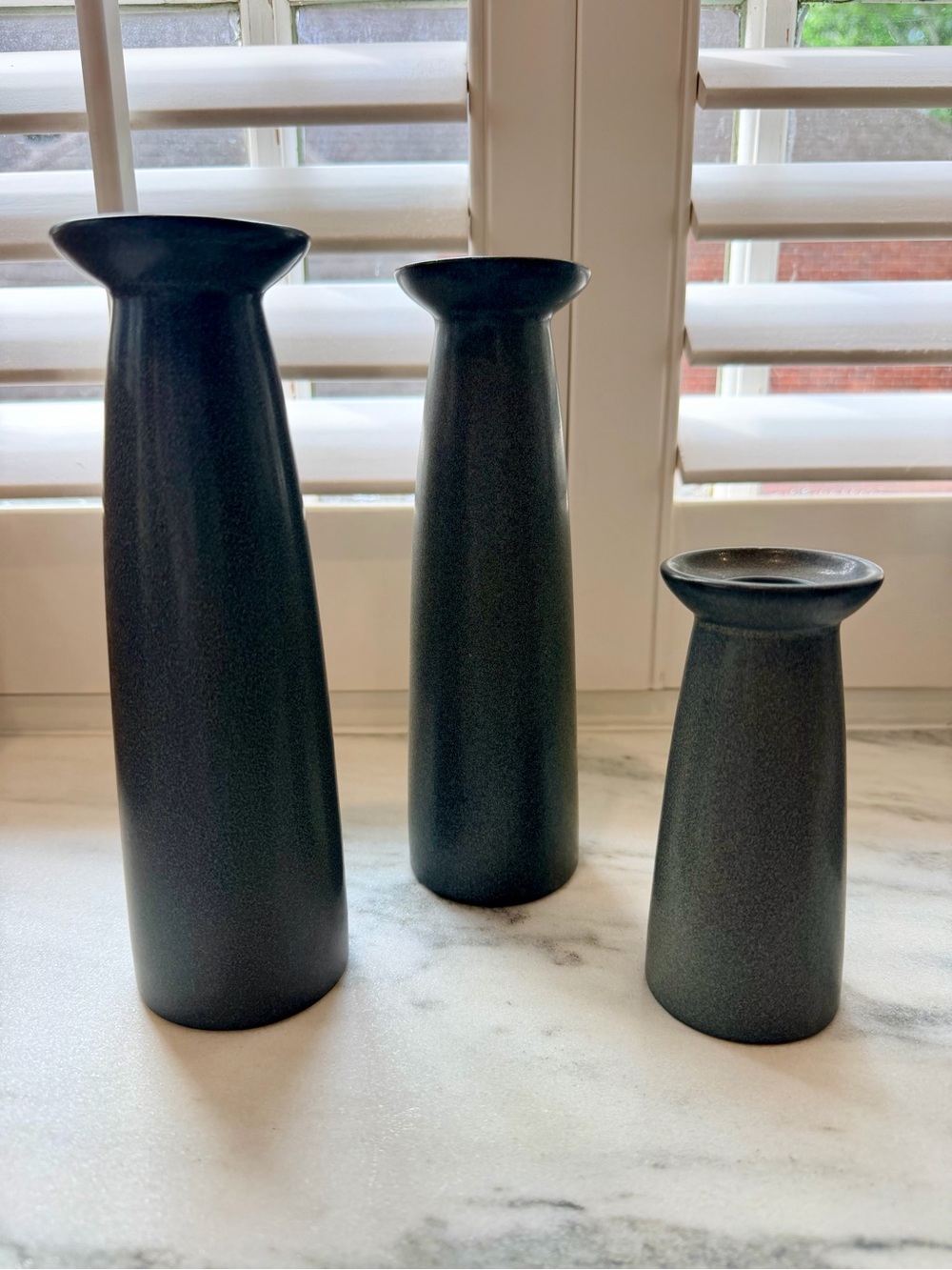 Crate&Barrel Sleek Dark Gray Ceramic Taper Candle Holder Trio